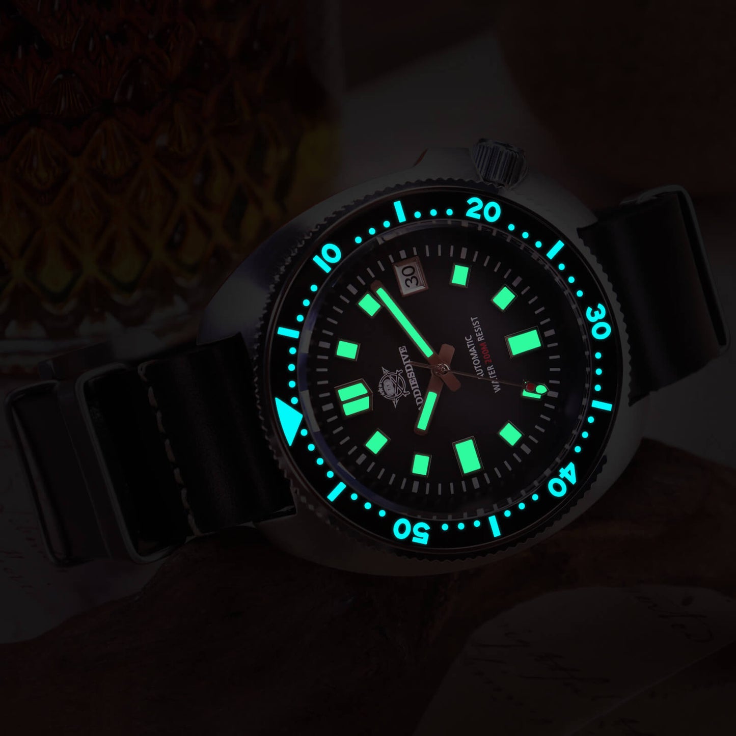 ADDIESDIVE® Reloj de buceo automático Captain Willard 200M( MY-H8)-divers watch-Esfera negra con correa de acero-
