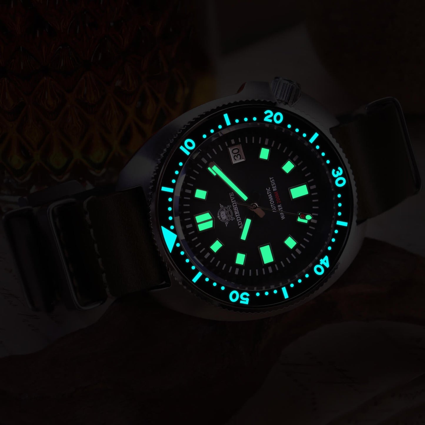ADDIESDIVE® Reloj de buceo automático Captain Willard 200M( MY-H8)-divers watch-Esfera negra con correa de acero-