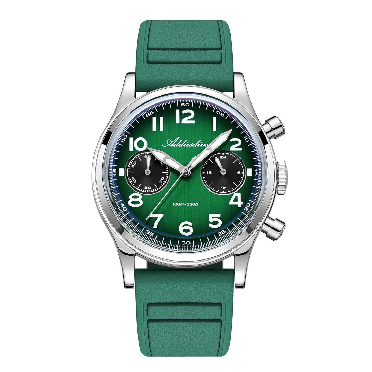 ADDIESDIVE AD2516 – Cronógrafo VK64 de 38 mm de tres subesferas con esfera azul marino / verde bosque para hombre