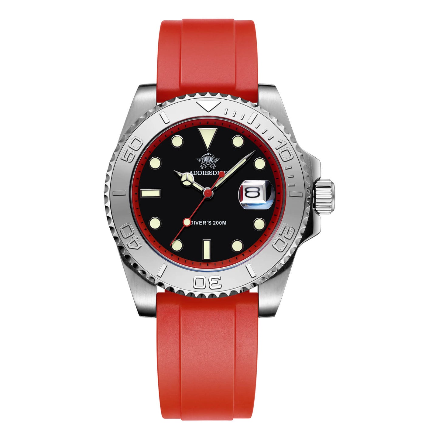 ★Especial Graduación★ADDIESDIVE Reloj deportivo de cuarzo de 41mm resistente al agua 200M (AD2040)-Correa de caucho-Bisel plateado-Rojo