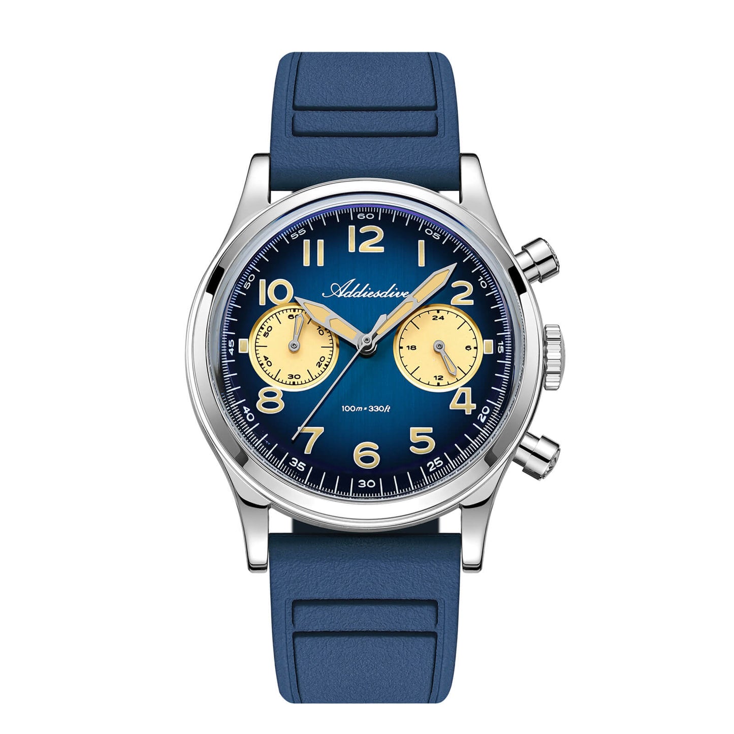 ADDIESDIVE AD2516 – Cronógrafo VK64 de 38 mm de tres subesferas con esfera azul marino / verde bosque para hombre