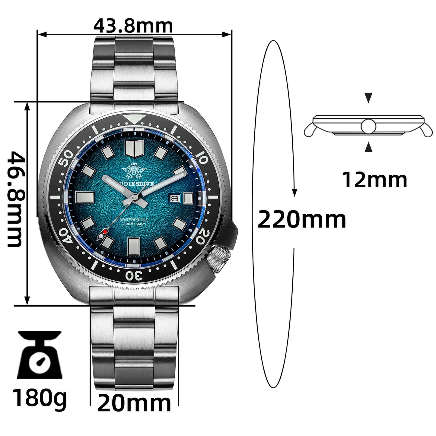 AD2511 – Reloj de Buceo Cuarzo Addiesdive “Turtle” con Cristal de Zafiro para Hombre