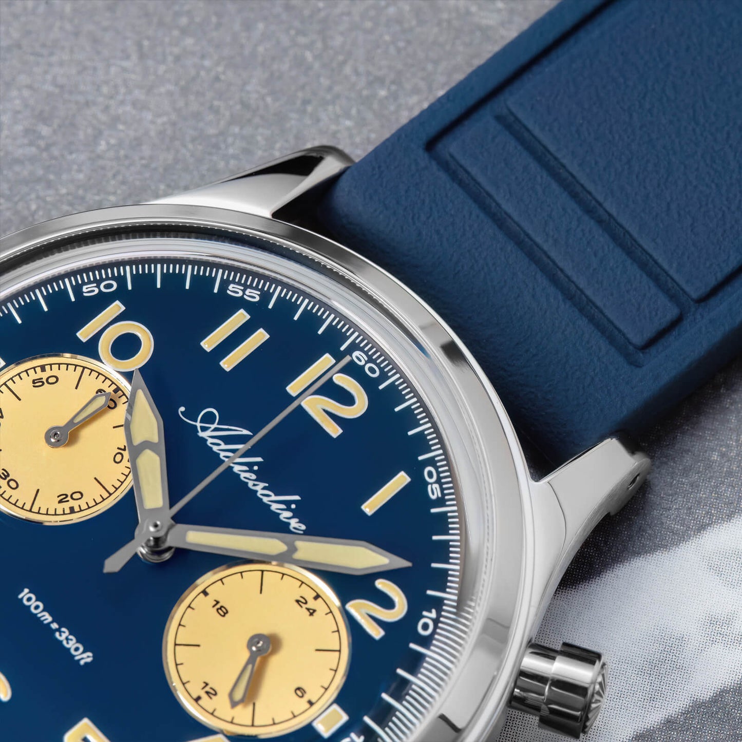 ADDIESDIVE AD2516 – Cronógrafo VK64 de 38 mm de tres subesferas con esfera azul marino / verde bosque para hombre