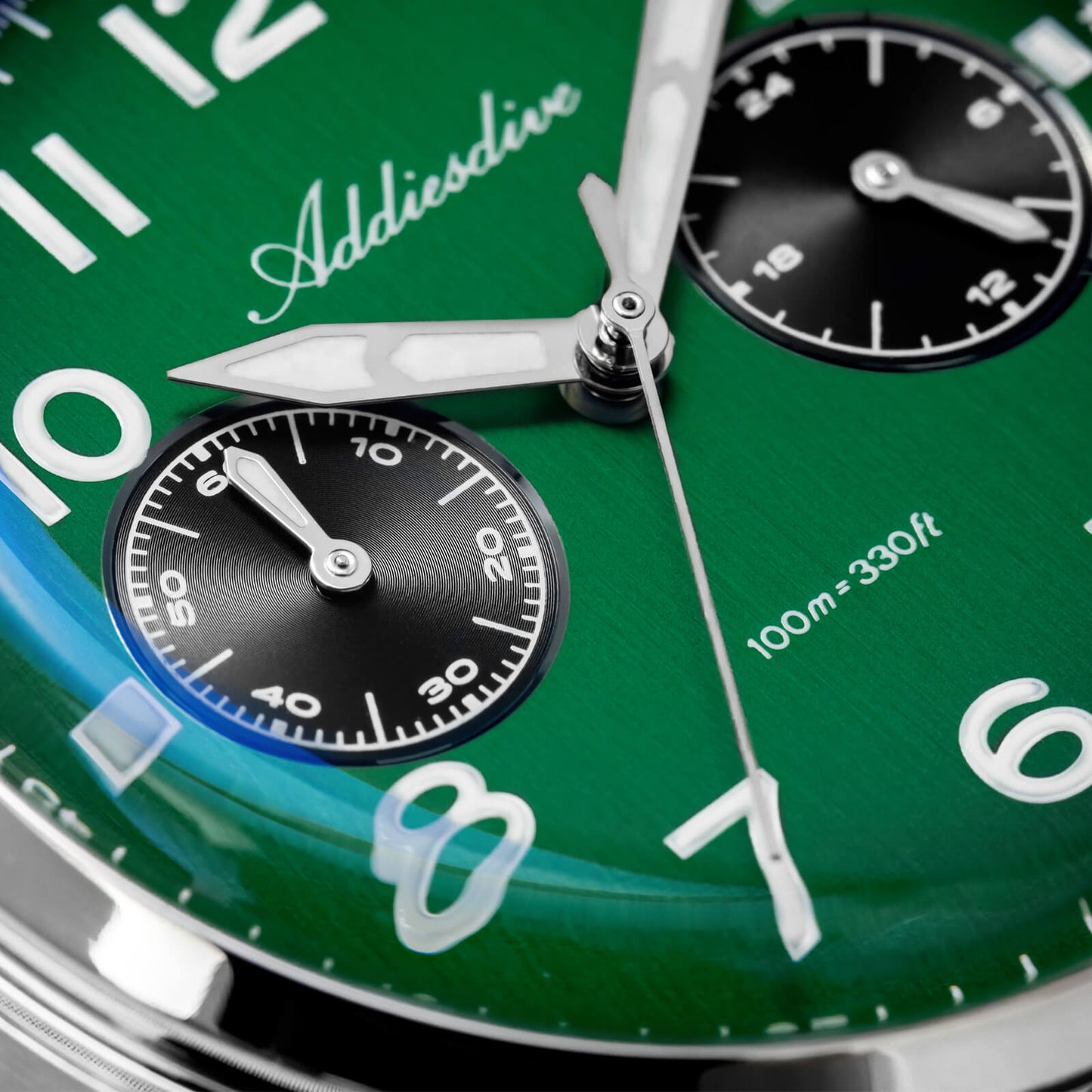ADDIESDIVE AD2516 – Cronógrafo VK64 de 38 mm de tres subesferas con esfera azul marino / verde bosque para hombre