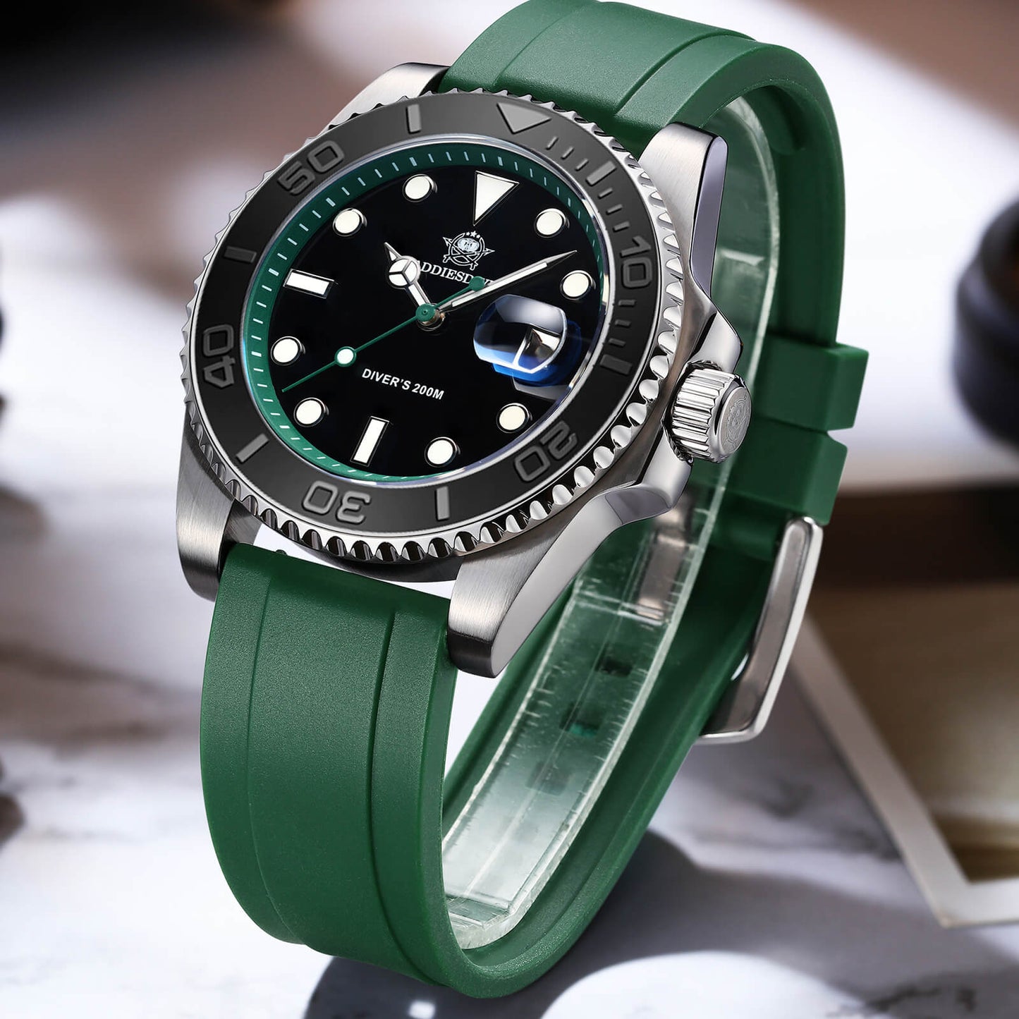 ★Especial Graduación★ADDIESDIVE Reloj deportivo de cuarzo de 41mm resistente al agua 200M (AD2040)-Correa de caucho-Bisel plateado-Naranja