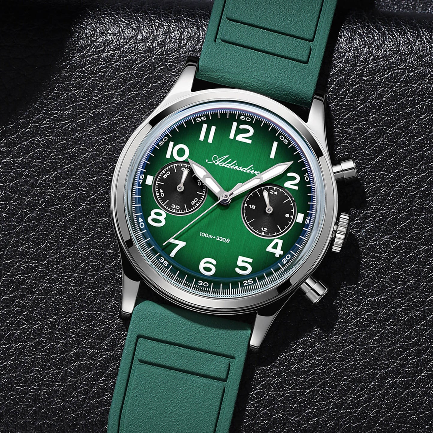 ADDIESDIVE AD2516 – Cronógrafo VK64 de 38 mm de tres subesferas con esfera azul marino / verde bosque para hombre