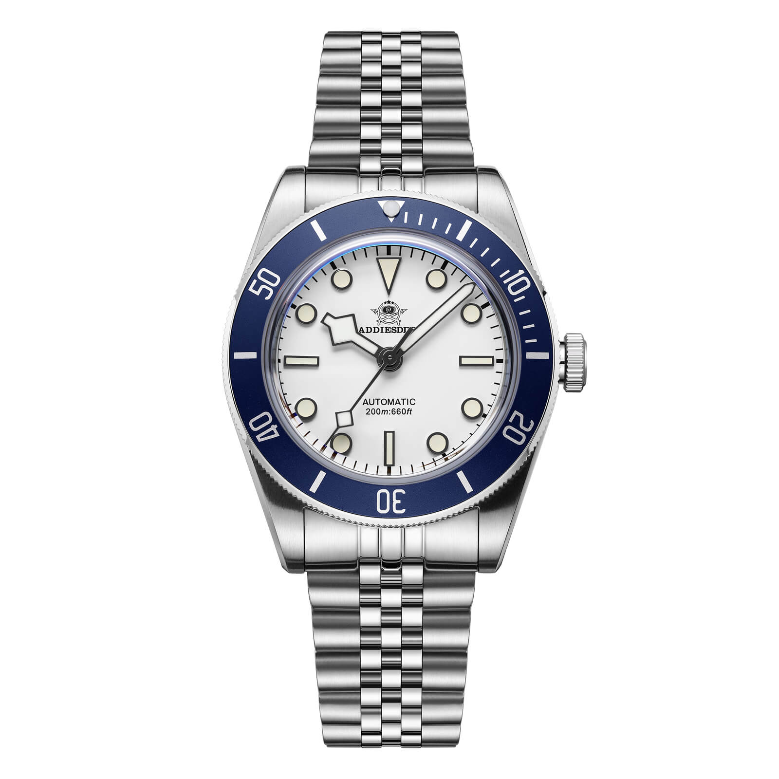 ★Especial Graduación★ADDIESDIVE Reloj automático 39mm BB58 ,AD2043-Correa de acero-Blanco-