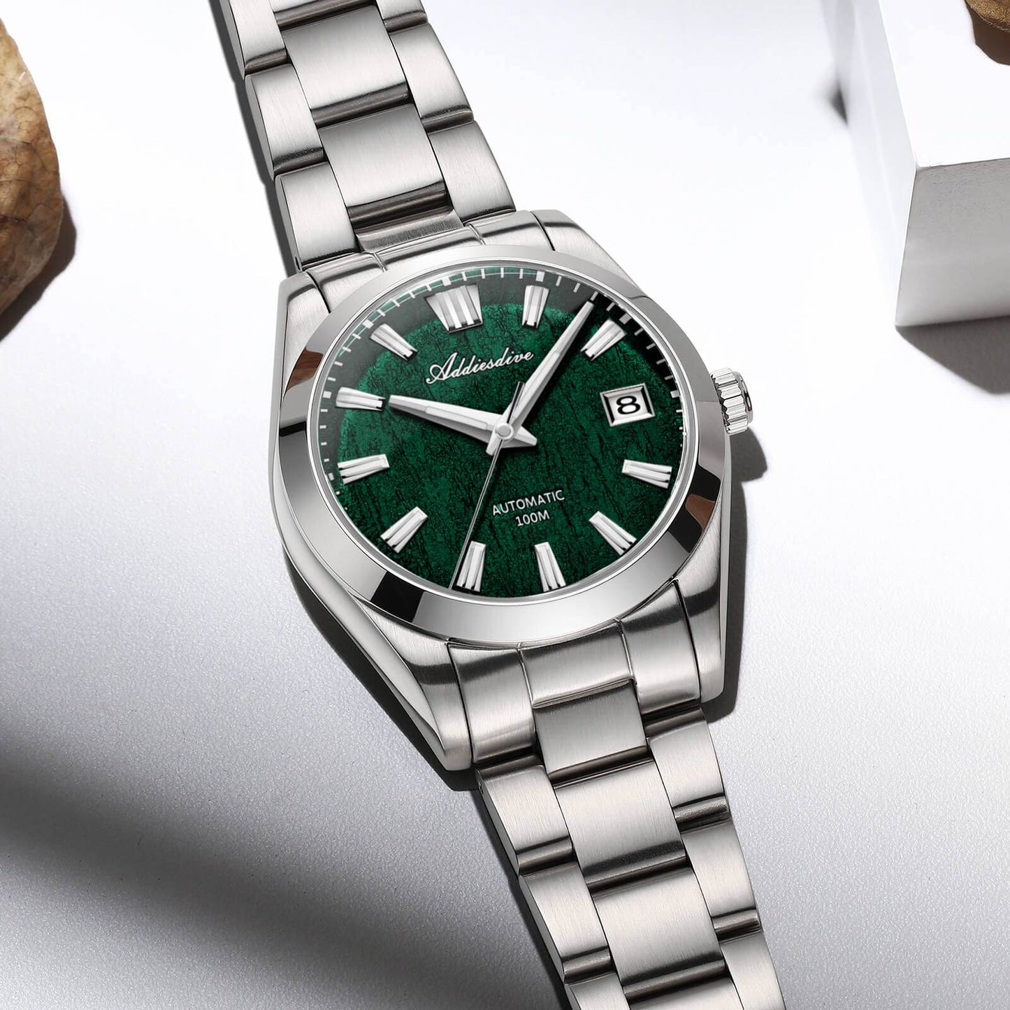 ADDIESDIVE Reloj automático NH35 con esfera con textura de corteza 3D de 39 mm AD2075-Verde-