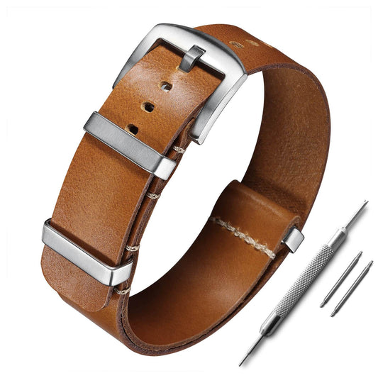 ADDIESDIVE Correa de piel para reloj de hombre, 20mm-Marrón claro-