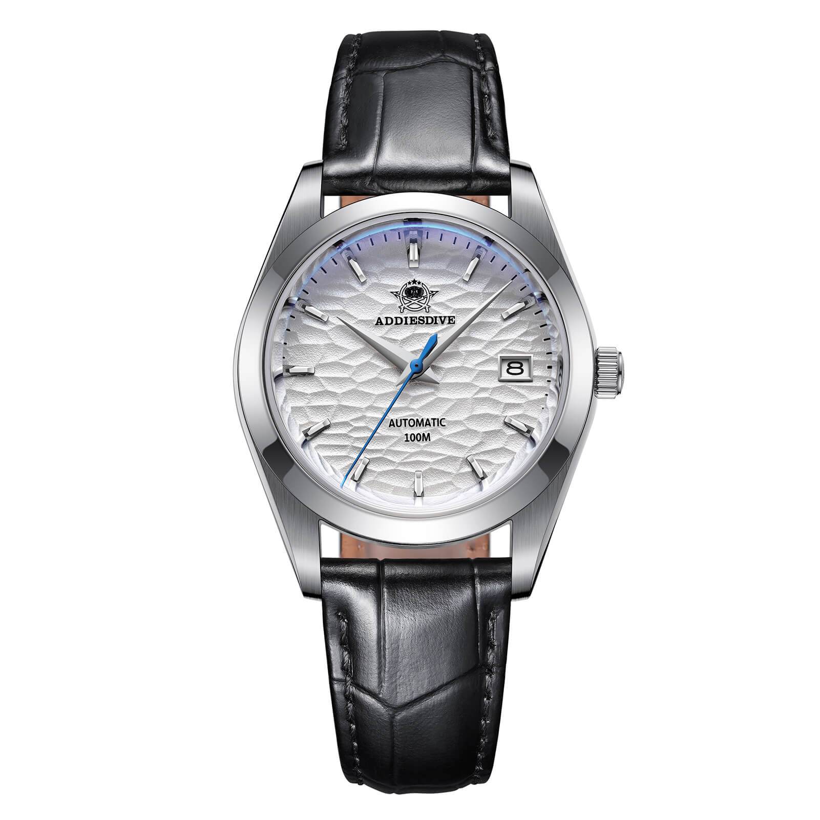 ADDIESDIVE Esfera blanca de acero inoxidable para hombre con correa de piel negra AD2118-pilot watch-Blanco-