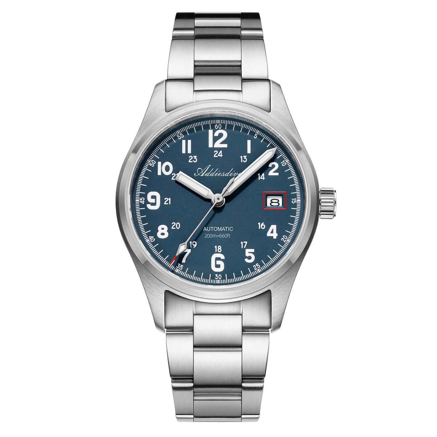 ADDIESDIVE Reloj automático Explore NH35 de 39 mm AD2070-Correa de acero-Azul-