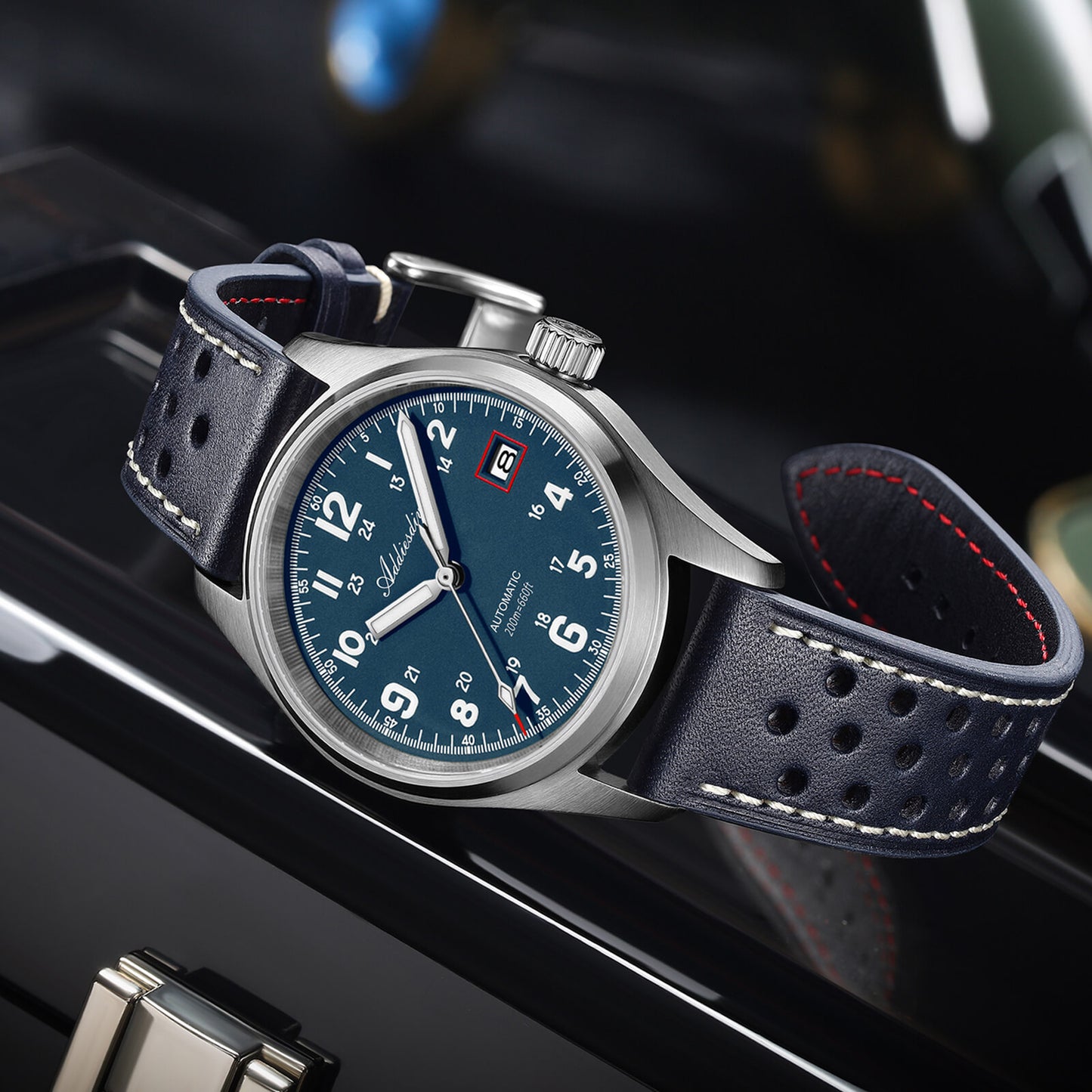 ADDIESDIVE Reloj automático Explore NH35 de 39 mm AD2070-Correa de acero-Negro-
