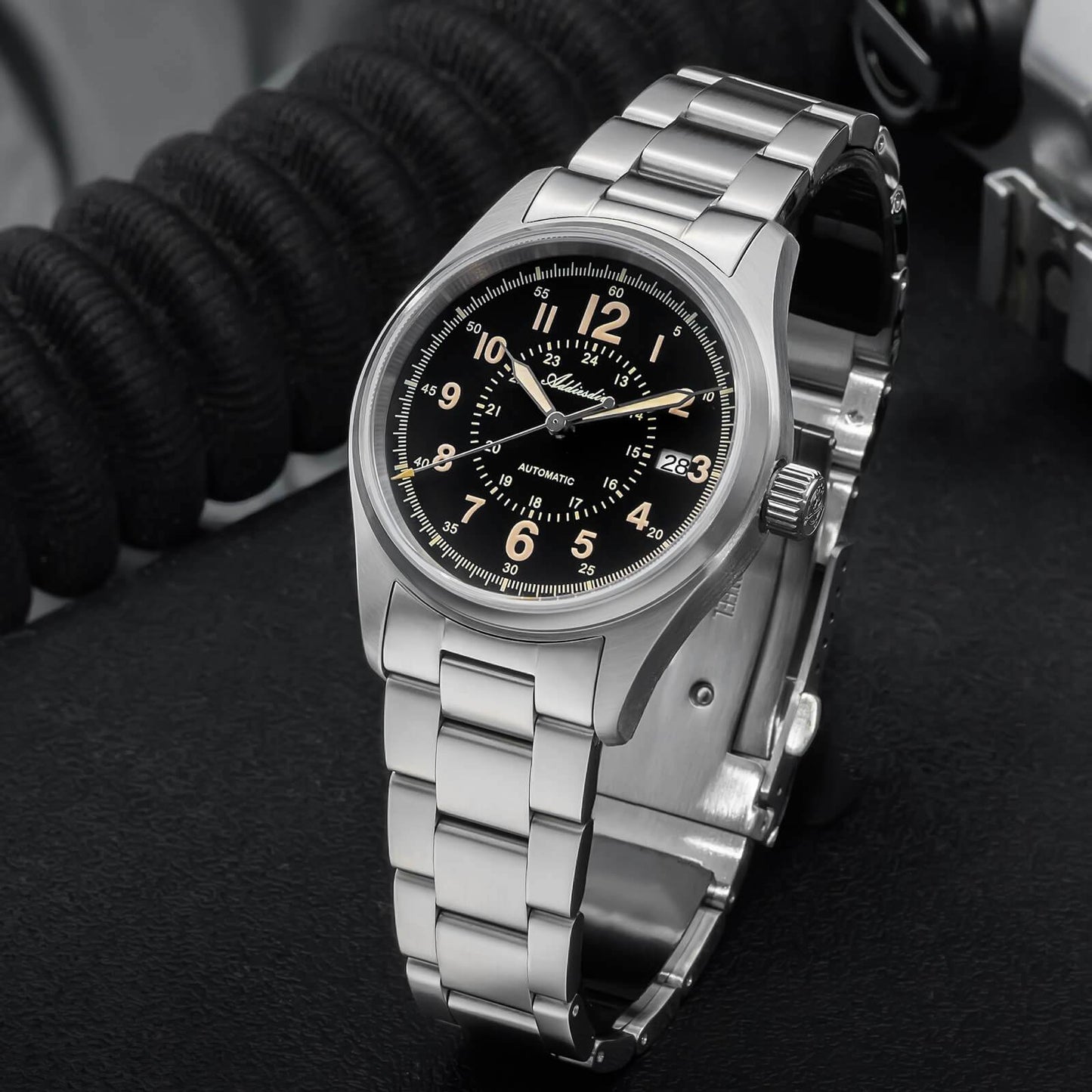 ADDIESDIVE Reloj automático con cristal de zafiro de 39 mm Reloj de campo AD2074-Negro-