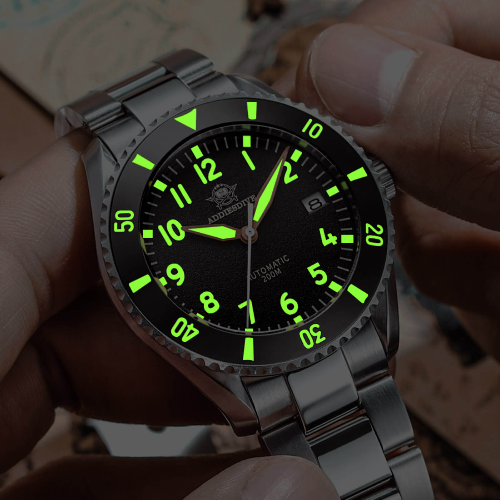 ADDIESDIVE Reloj automático para hombre Diver 200M (MY-H9)-watch-Correa de cuero-