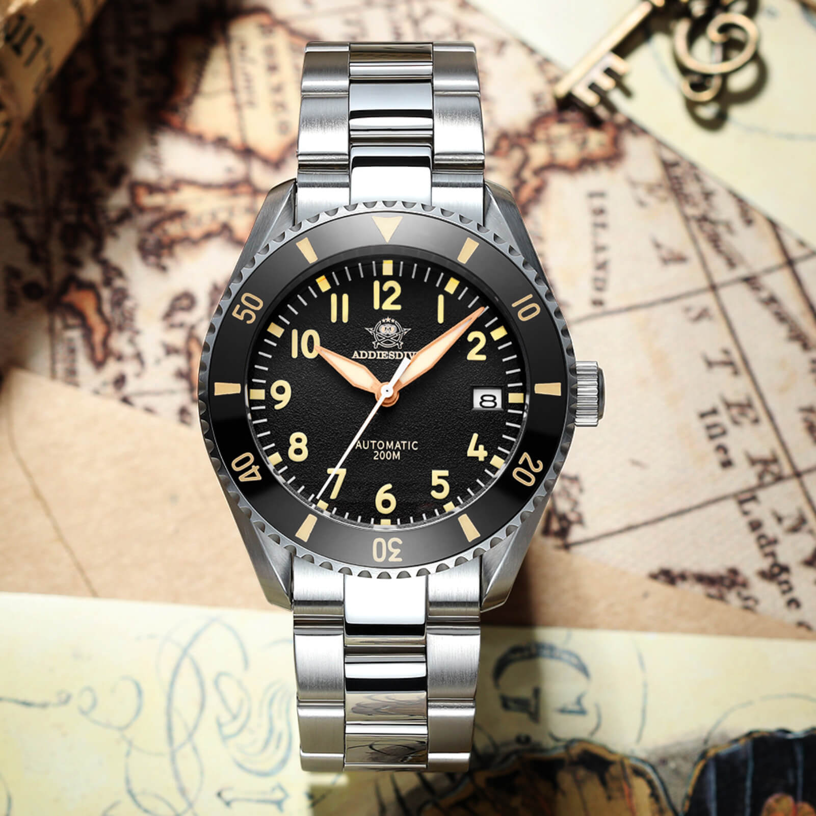 ADDIESDIVE Reloj automático para hombre Diver 200M (MY-H9)-watch-Correa de cuero-