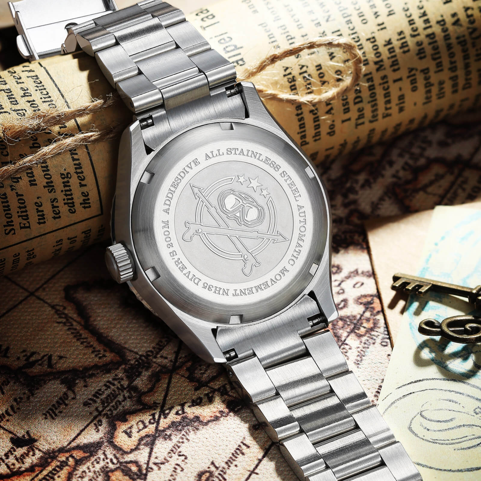 ADDIESDIVE Reloj automático para hombre Diver 200M (MY-H9)-watch-Correa de cuero-