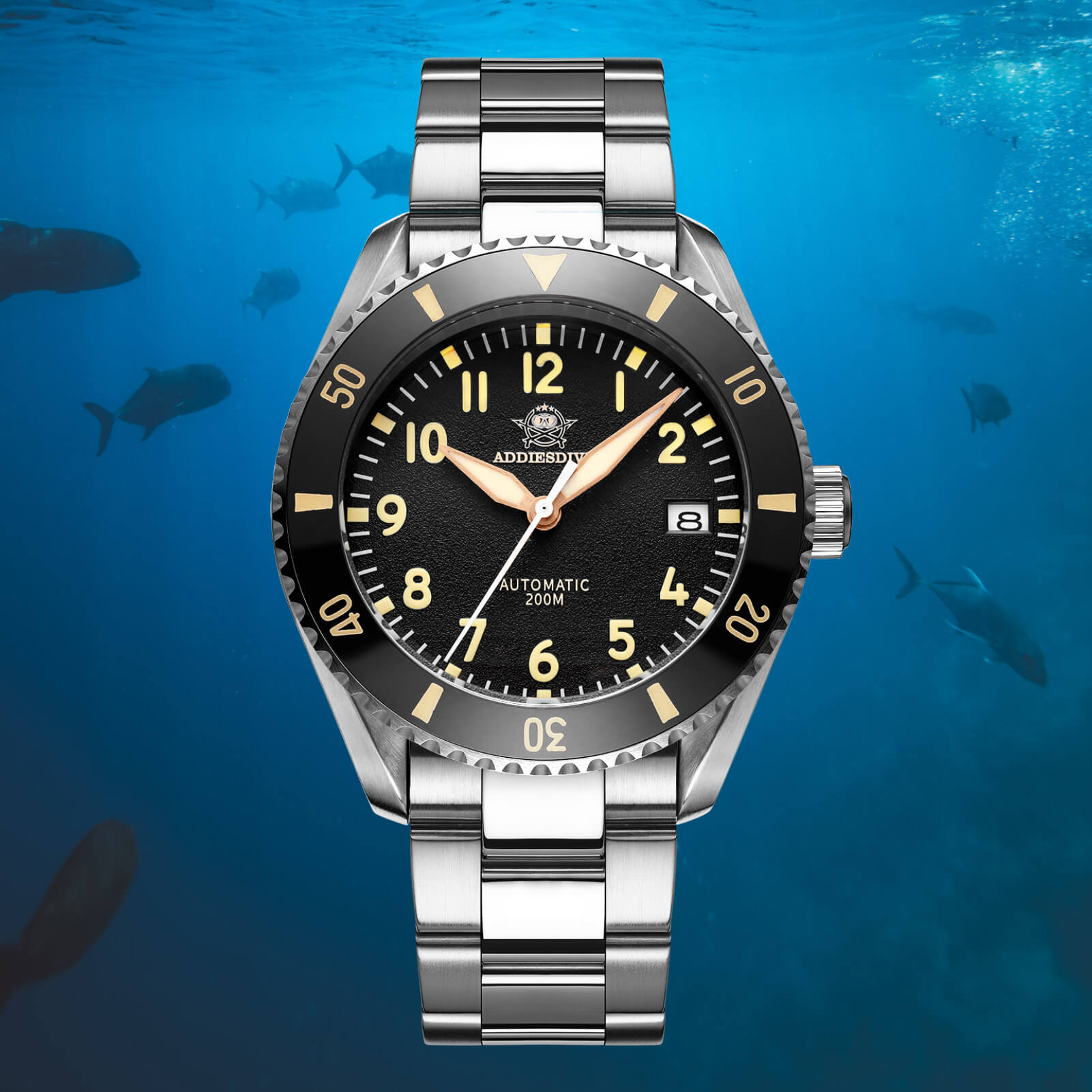 ADDIESDIVE Reloj automático para hombre Diver 200M (MY-H9)-watch-Correa de cuero-