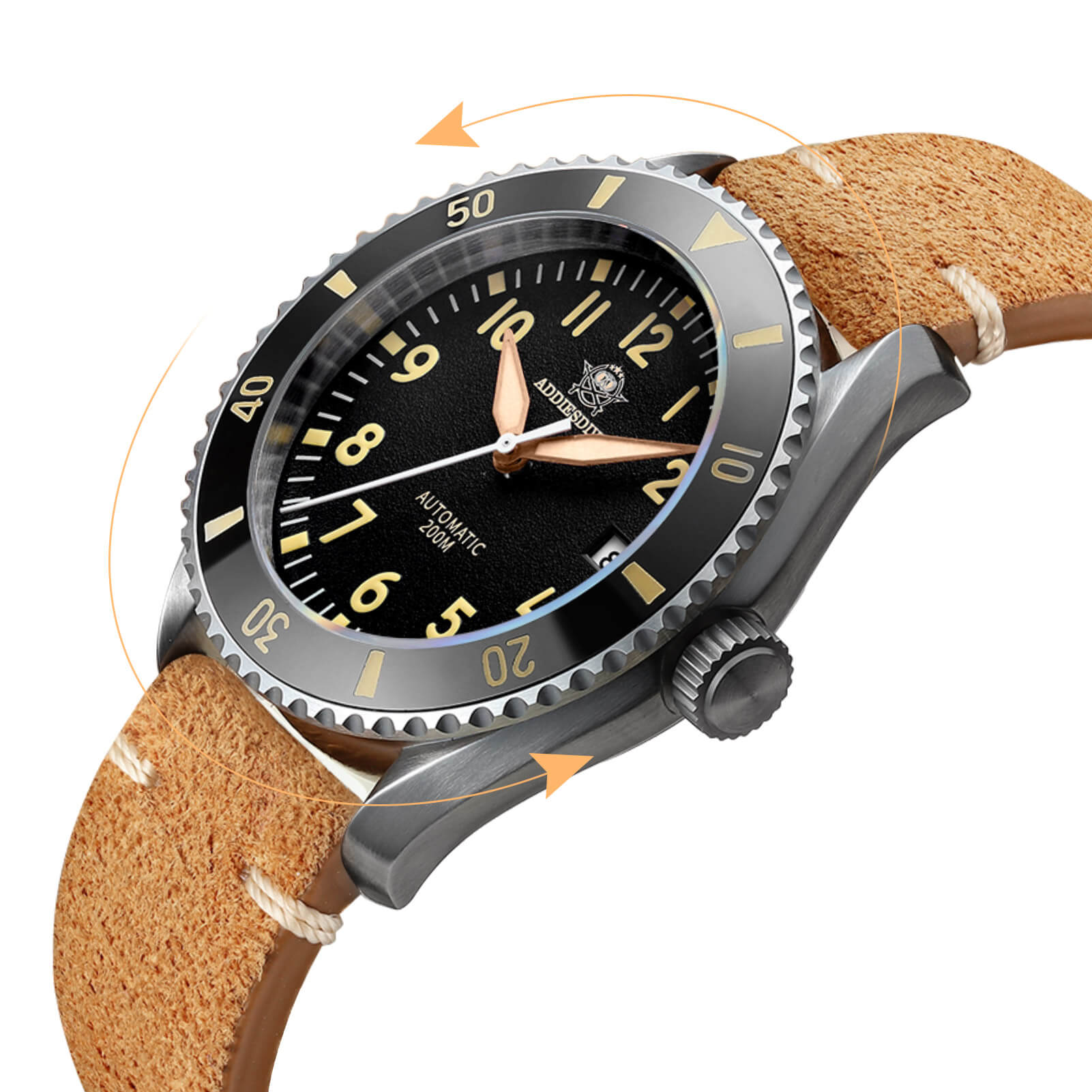 ADDIESDIVE Reloj automático para hombre Diver 200M (MY-H9)-watch-Correa de cuero-