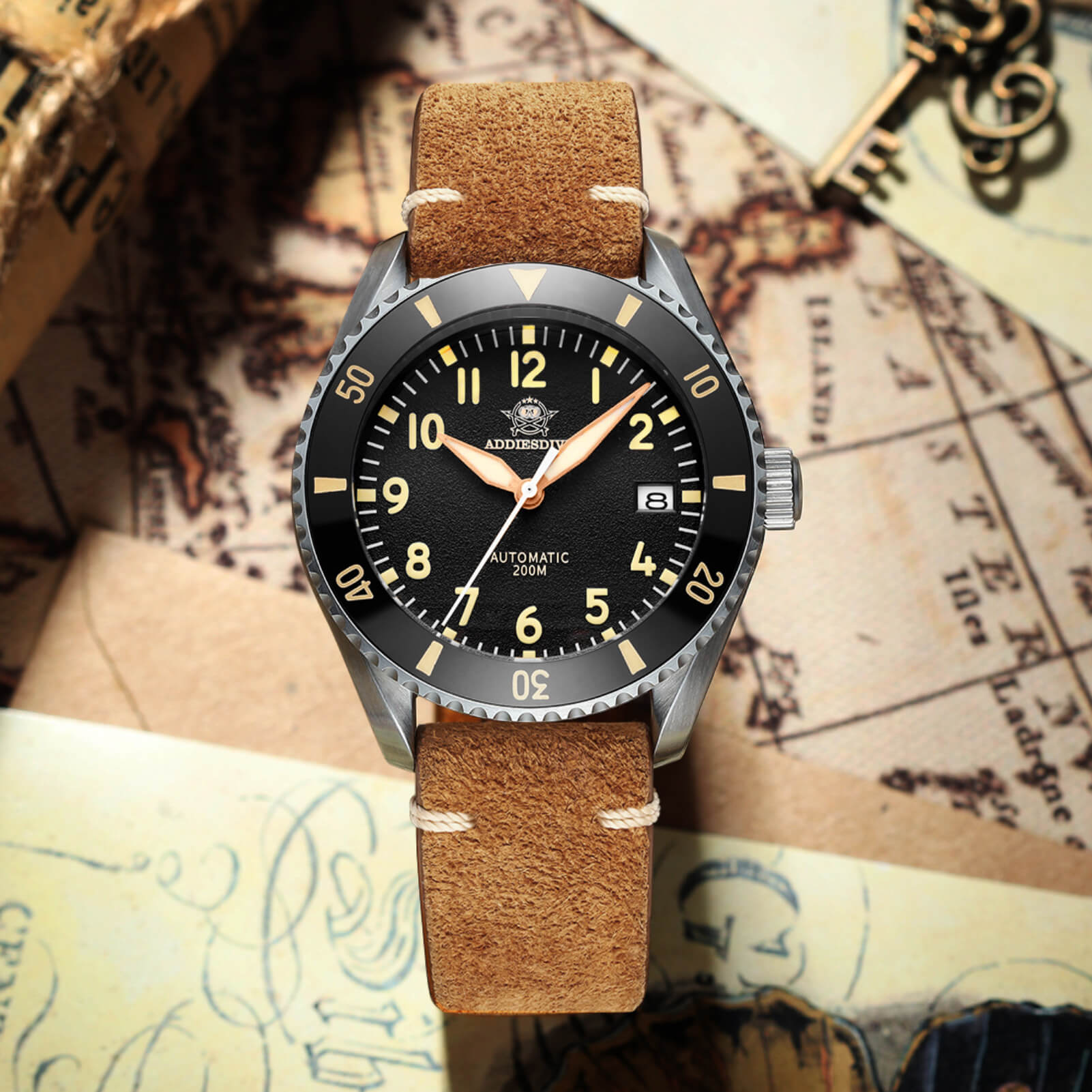 ADDIESDIVE Reloj automático para hombre Diver 200M (MY-H9)-watch-Correa de cuero-