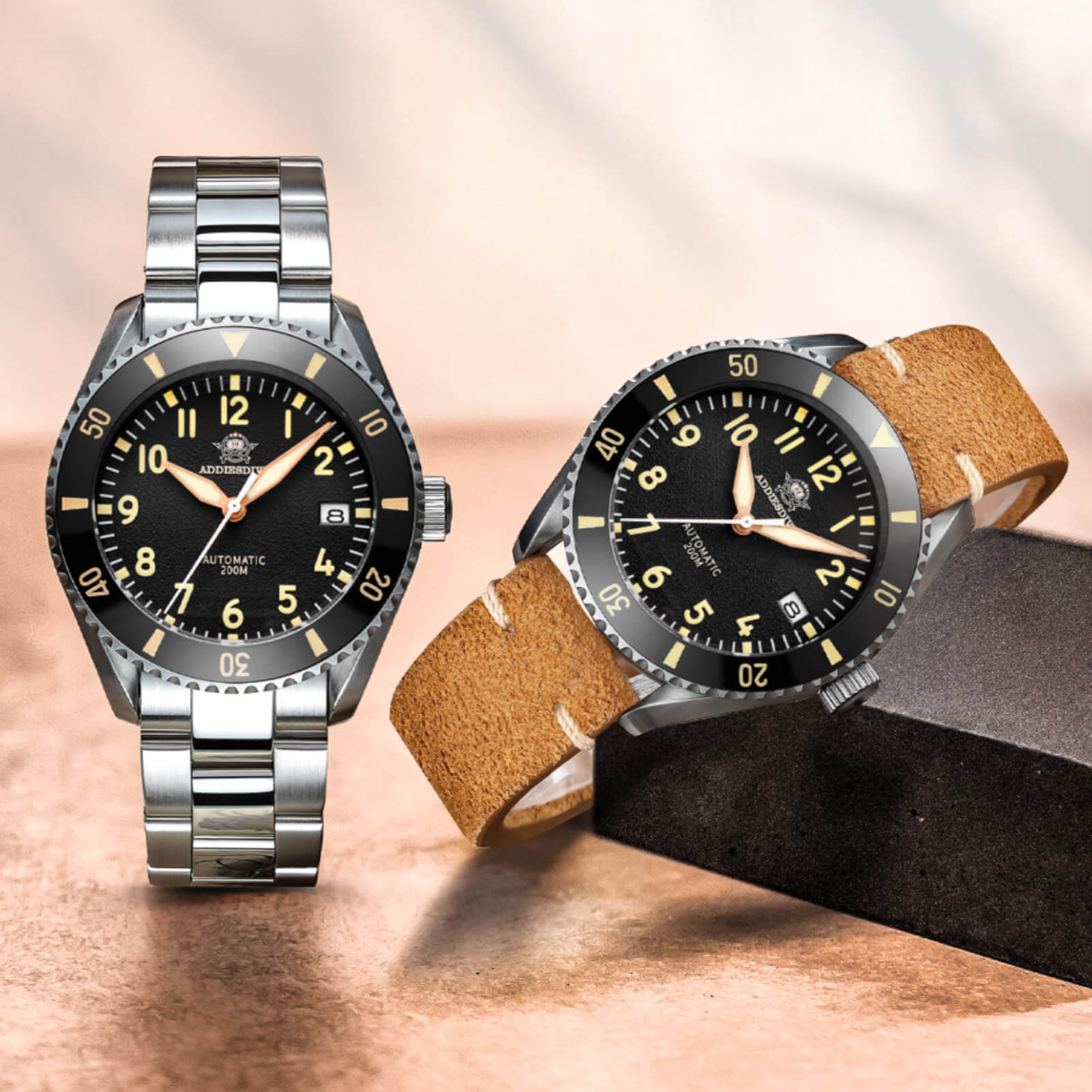ADDIESDIVE Reloj automático para hombre Diver 200M (MY-H9)-watch-Correa de cuero-