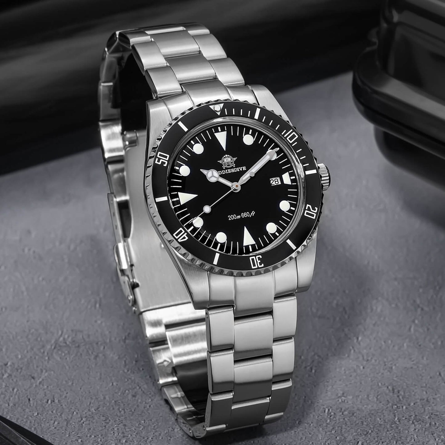 ADDIESDIVE Reloj de Cuarzo de 39 mm con bisel rotatorio bidireccional AD2068-Negro-