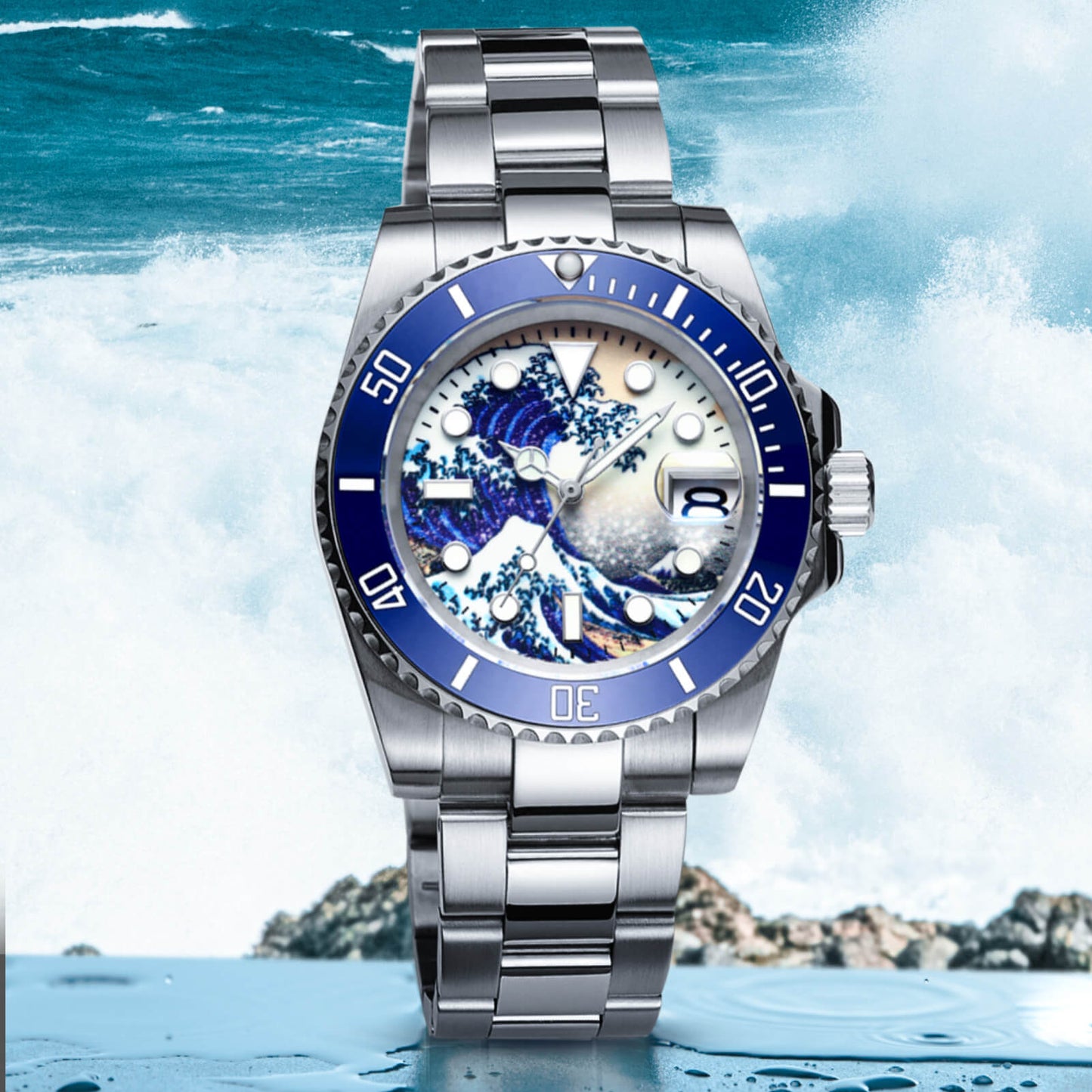 ADDIESDIVE Reloj de buceo Great Wave Sub(H3AC-Surf)-divers watch-Negro-
