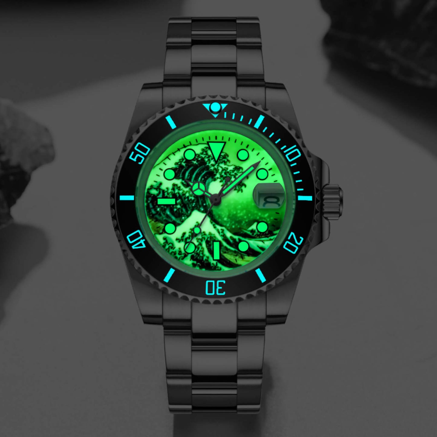 ADDIESDIVE Reloj de buceo Great Wave Sub(H3AC-Surf)-divers watch-Negro-
