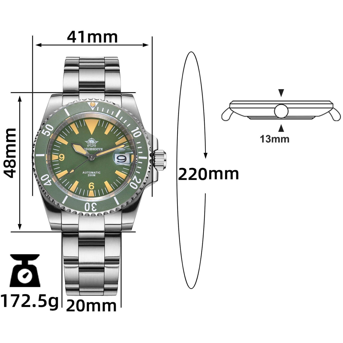 ADDIESDIVE Reloj de buceo Retro Sword Sub NH35 AD2064-Negro-