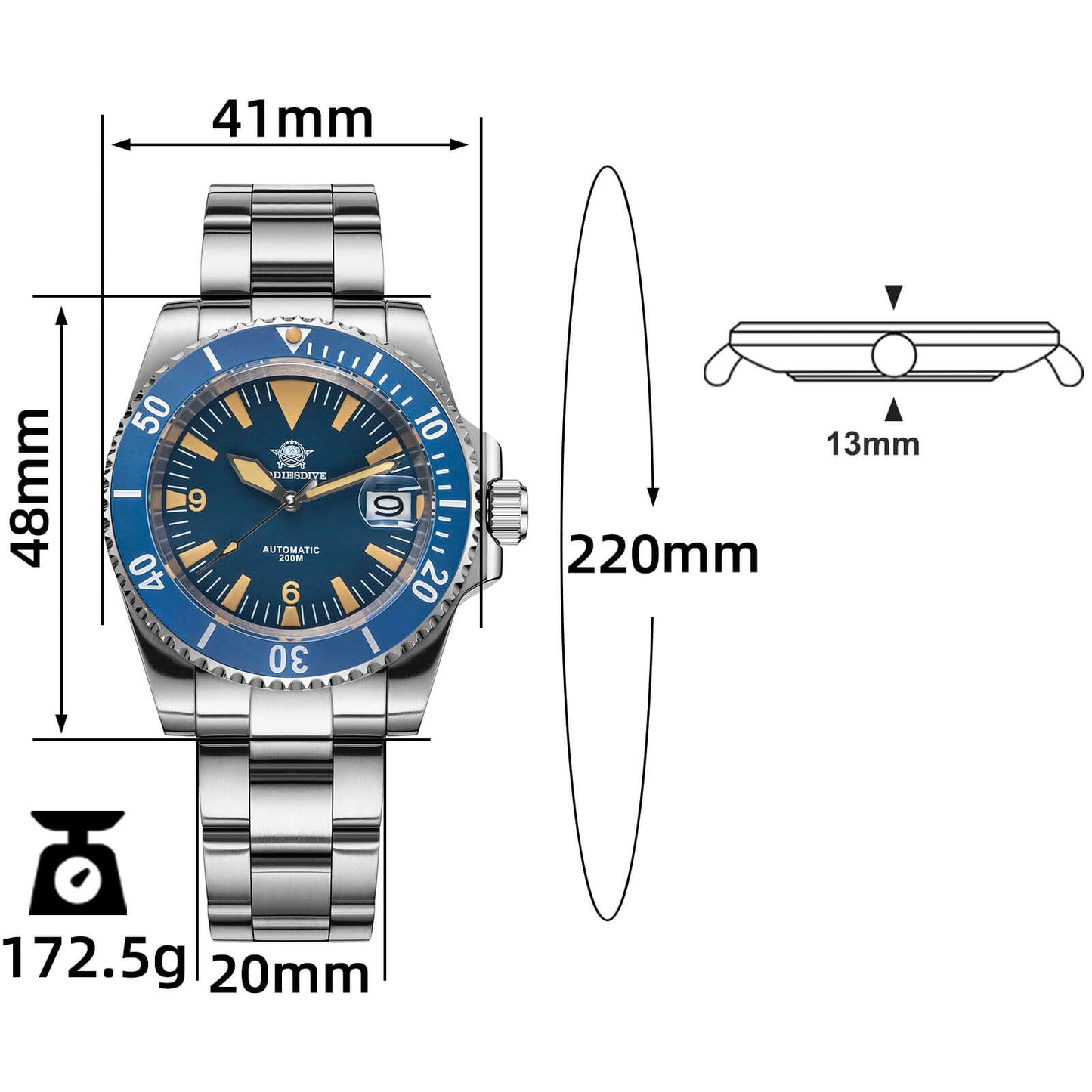 ADDIESDIVE Reloj de buceo Retro Sword Sub NH35 AD2064-Negro-
