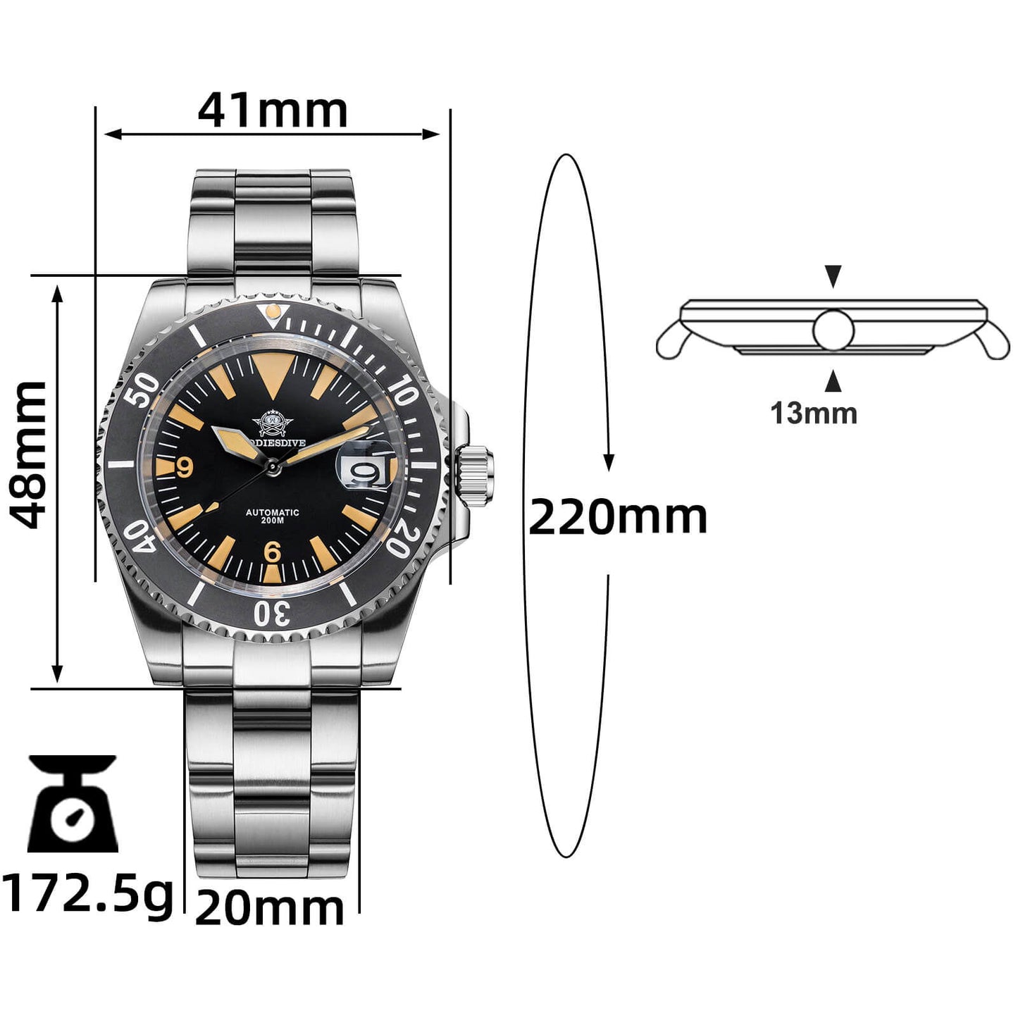 ADDIESDIVE Reloj de buceo Retro Sword Sub NH35 AD2064-Negro-