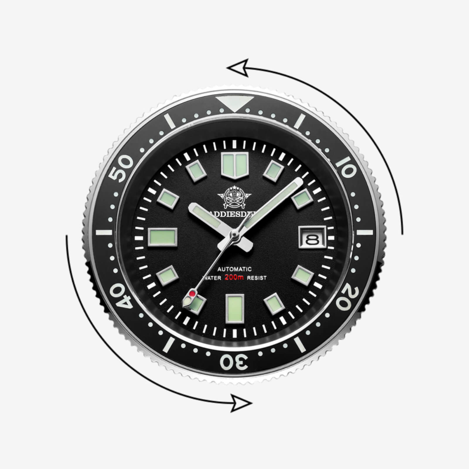 ADDIESDIVE® Reloj de buceo automático Captain Willard 200M( MY-H8)-divers watch-Esfera negra con correa de acero-