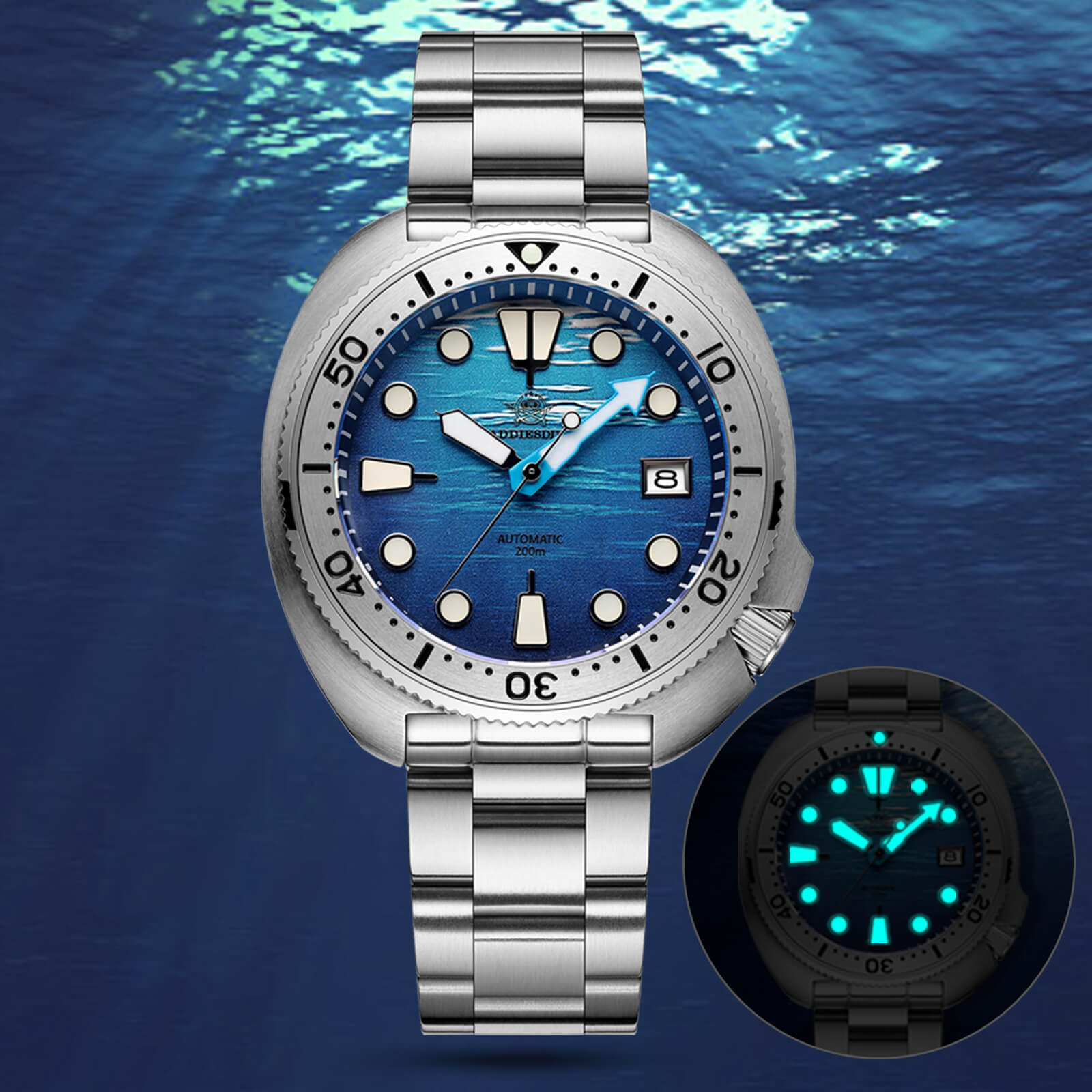 ADDIESDIVE Reloj de buceo con esfera de tortuga 3D(AD2045)-