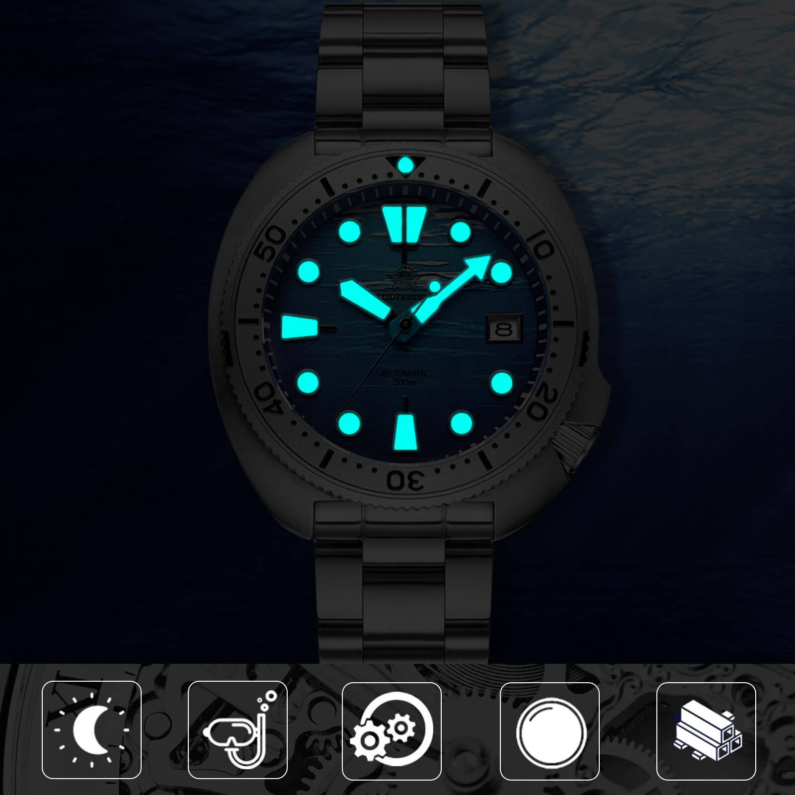 ADDIESDIVE Reloj de buceo con esfera de tortuga 3D(AD2045)-