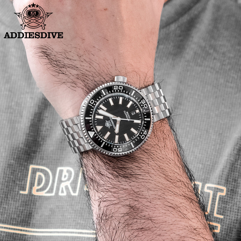 ADDIESDIVE Reloj de buceo profesional Diver 1000M 45MM (MY-H6)-divers watch-Negro-Pulsera Estilo Ostra-