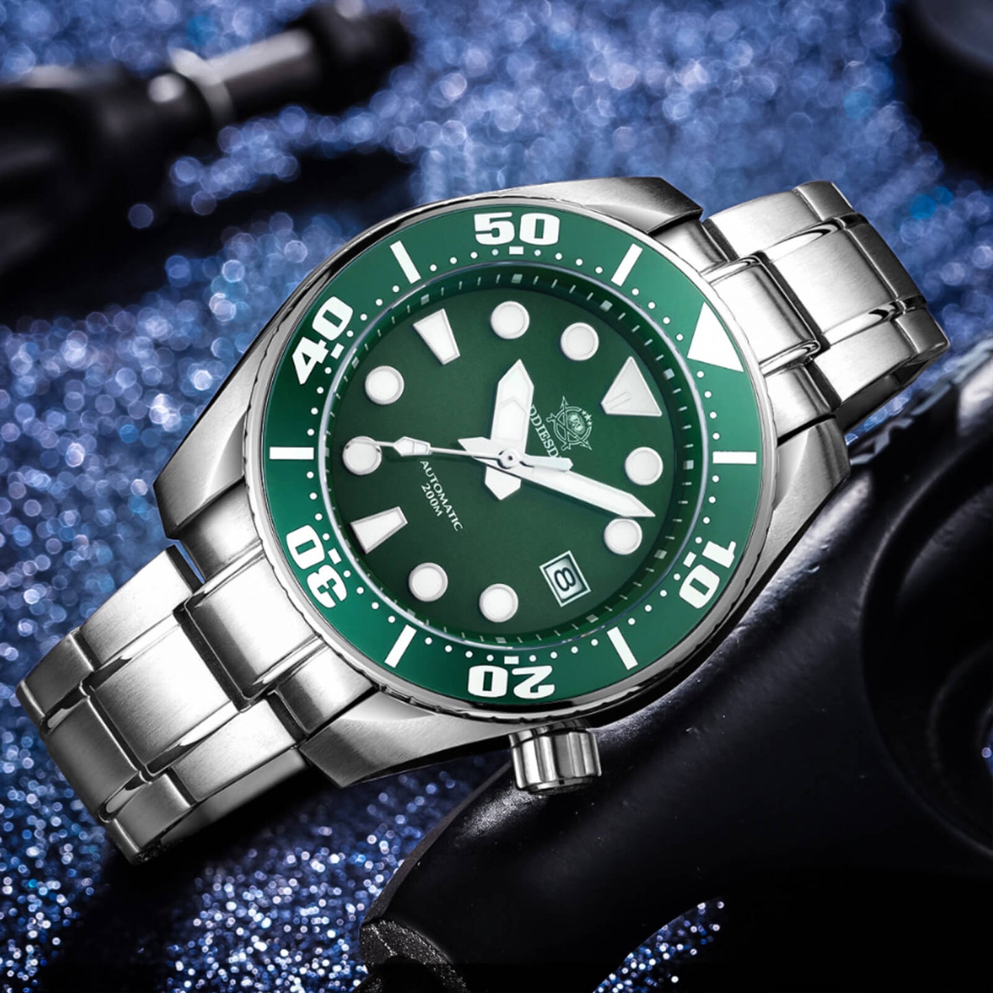 ADDIESDIVE® Reloj de buceo profesional Sumo Green para hombre 44,5 mm (MY-H10) Esfera negra/verde/azul-divers watch-Negro-