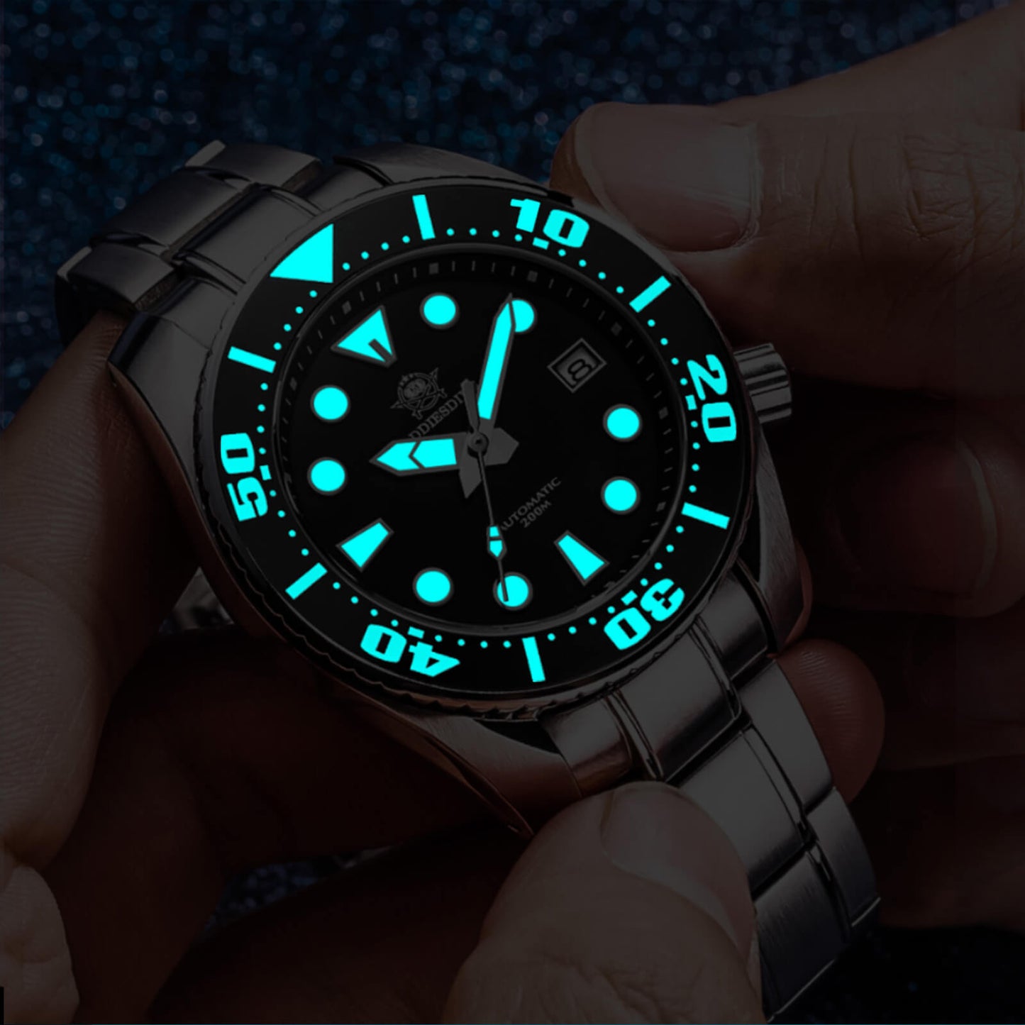 ADDIESDIVE® Reloj de buceo profesional Sumo Green para hombre 44,5 mm (MY-H10) Esfera negra/verde/azul-divers watch-Negro-