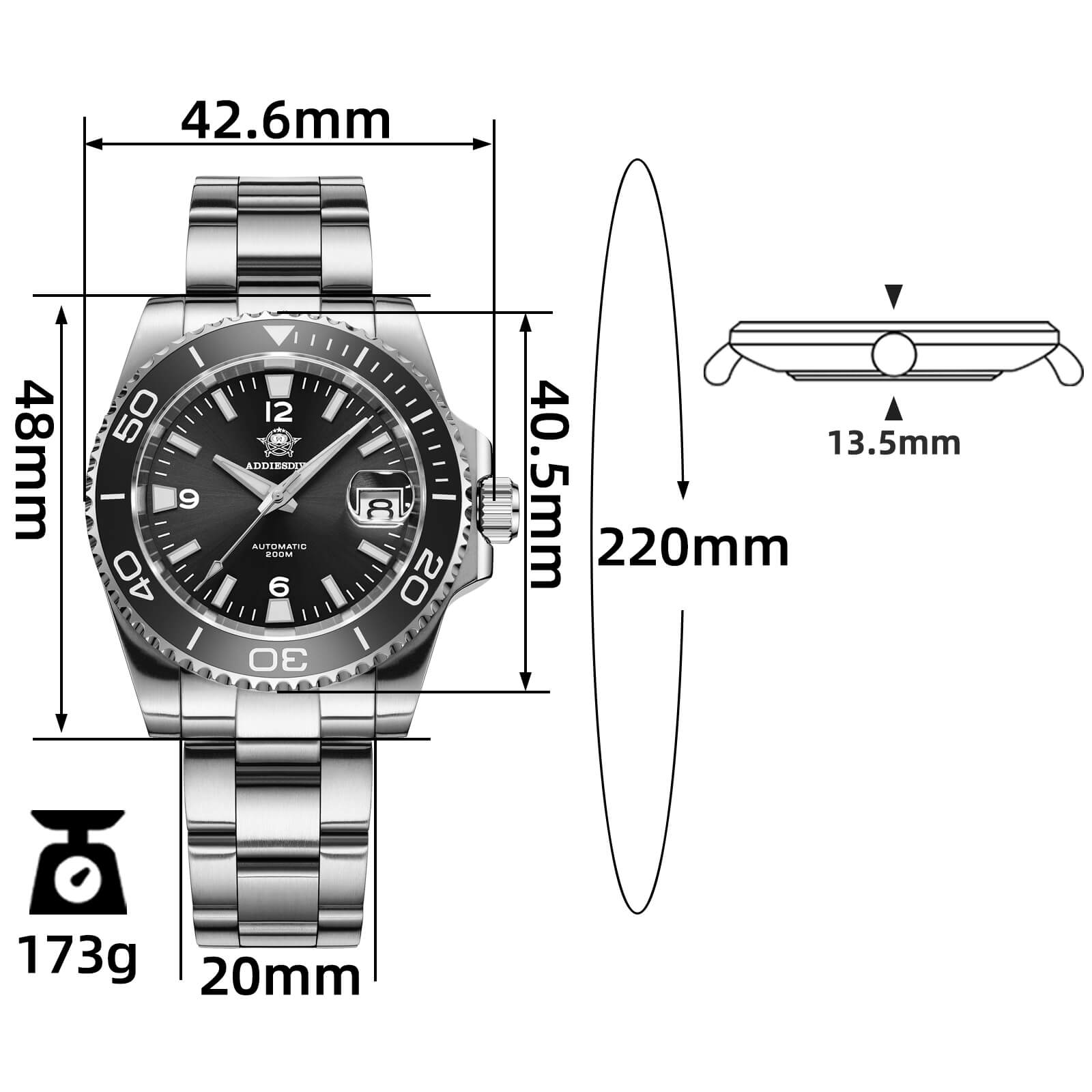 ADDIESDIVE Reloj de buceo retro NH35 de AD2085-Negro-