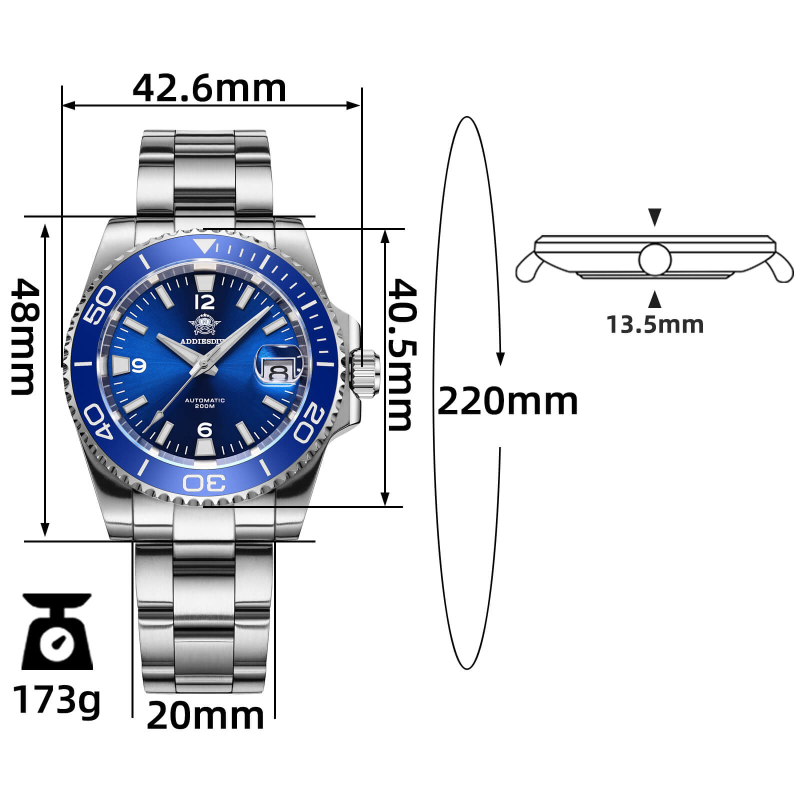 ADDIESDIVE Reloj de buceo retro NH35 de AD2085-Negro-