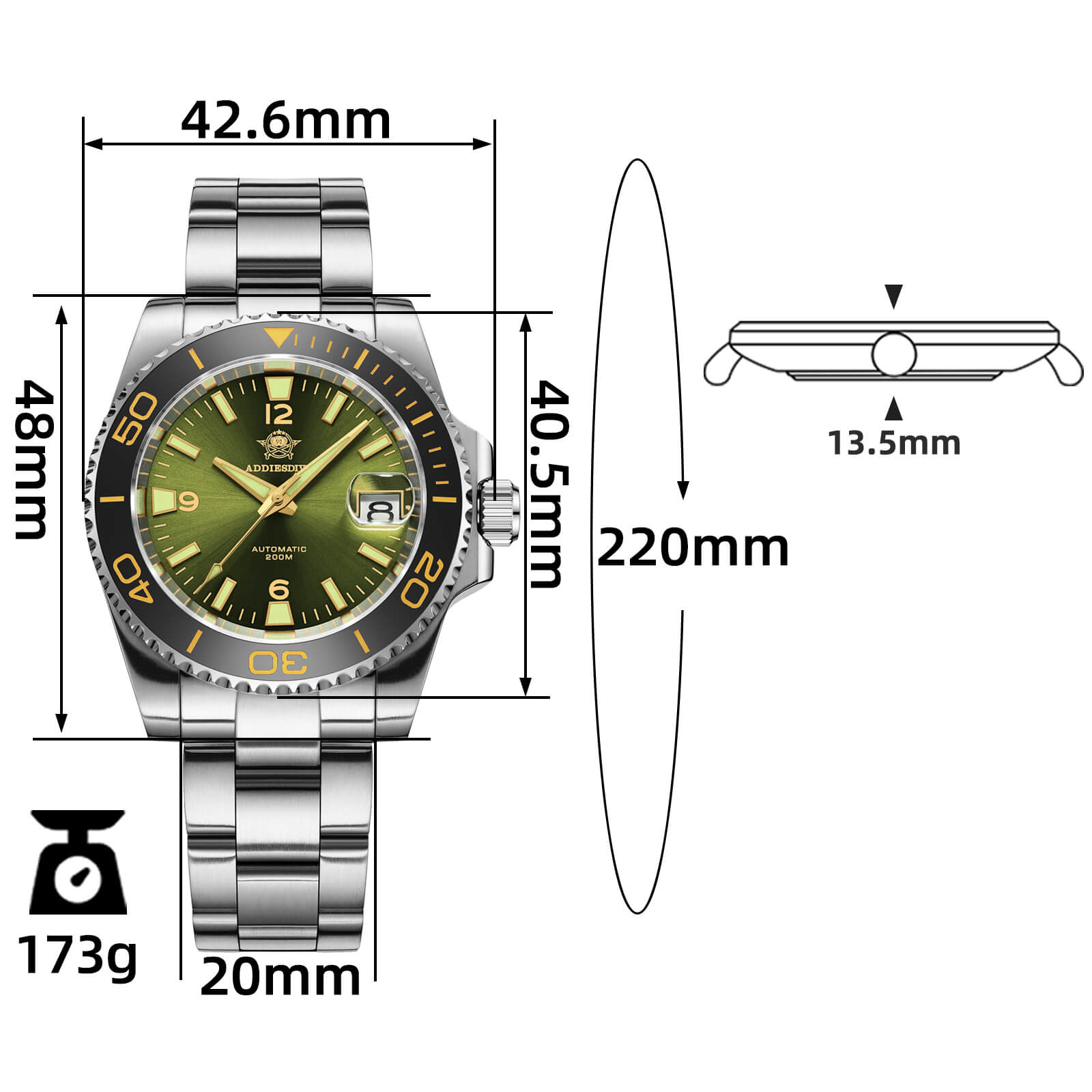 ADDIESDIVE Reloj de buceo retro NH35 de AD2085-Negro-