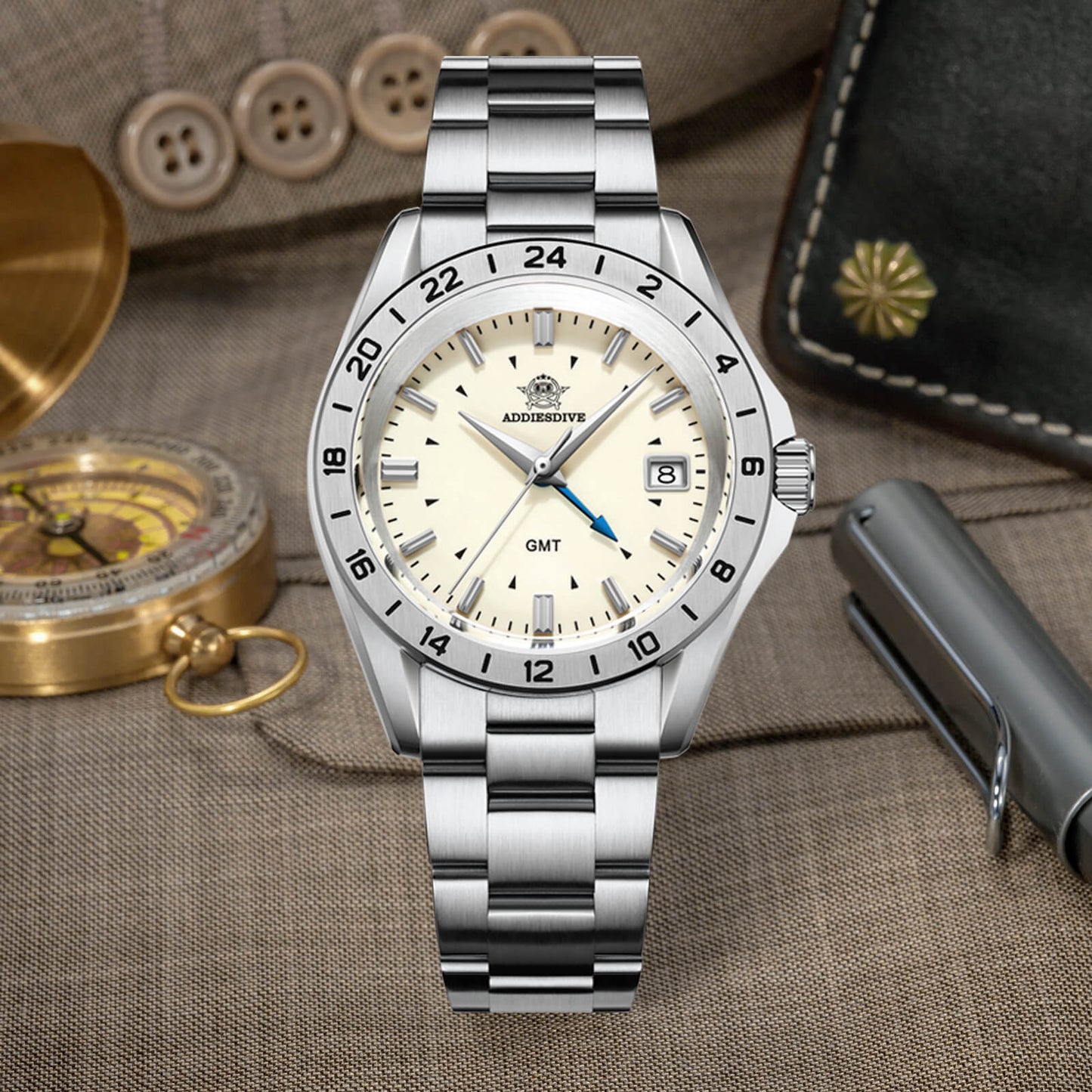 ADDIESDIVE Reloj de cuarzo GMT de 38mm AD2063-