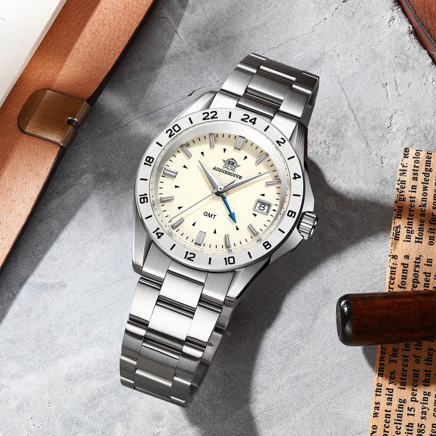 ADDIESDIVE Reloj de cuarzo GMT de 38mm AD2063-