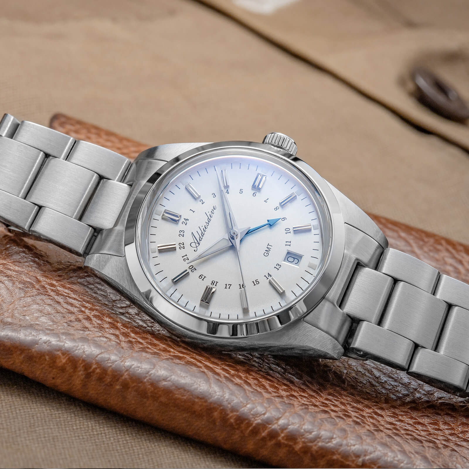 ADDIESDIVE Reloj de cuarzo GMT de la colección Elegance AD2065-divers watch-Beige-