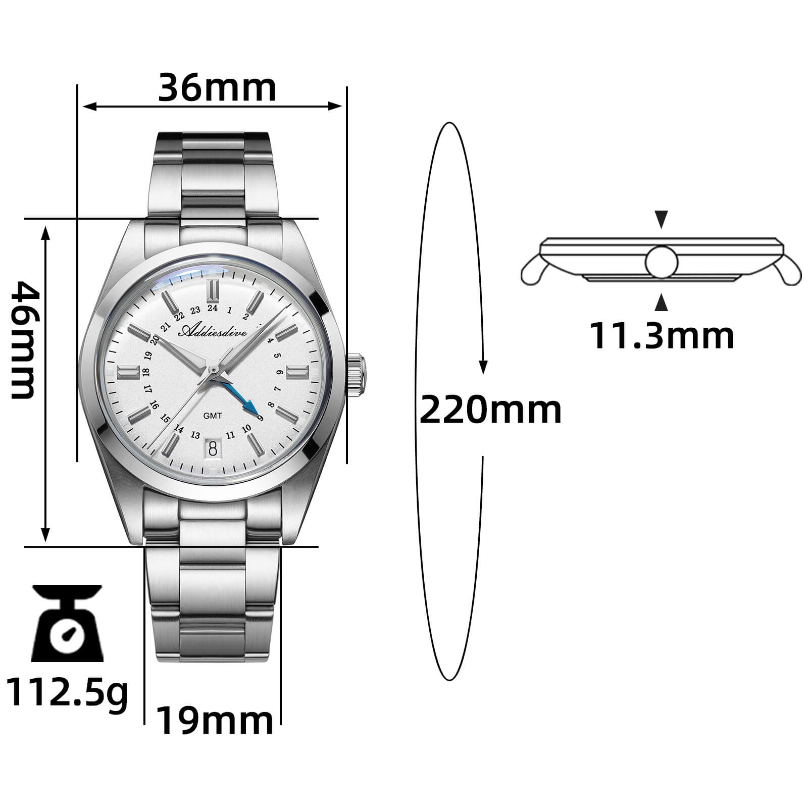 ADDIESDIVE Reloj de cuarzo GMT de la colección Elegance AD2065-divers watch-Beige-