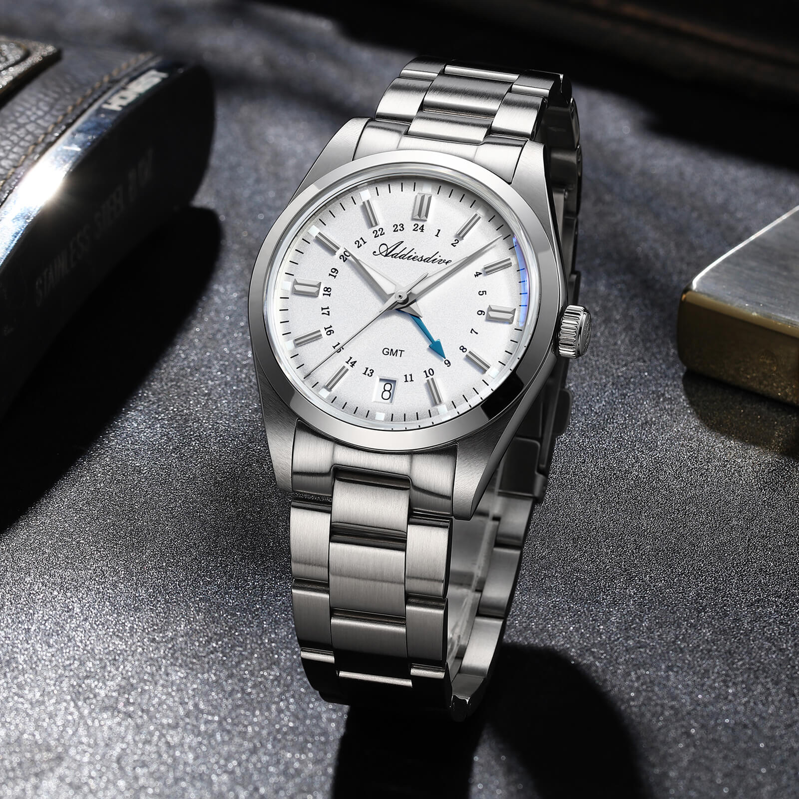 ADDIESDIVE Reloj de cuarzo GMT de la colección Elegance AD2065-divers watch-Beige-