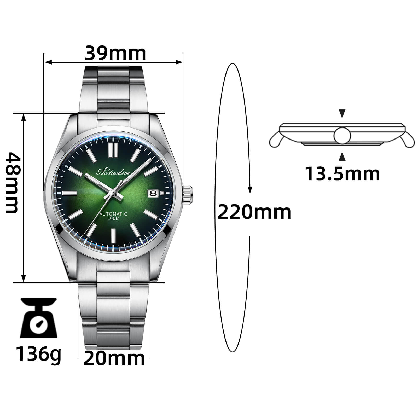 ADDIESDIVE Reloj de diseño original para hombre AD2071-Gris degradado-