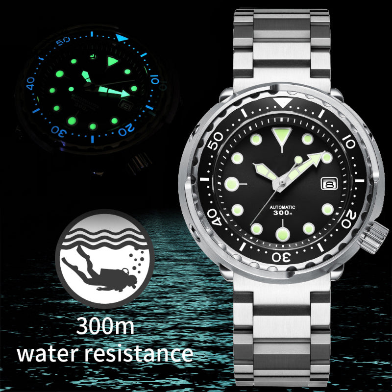 ADDIESDIVE® Tuna 300M Reloj de buceo automático Tuna Diver 3 Colores ( MY-H5)-divers watch-Negro-sin logotipo-Correa Oyster-
