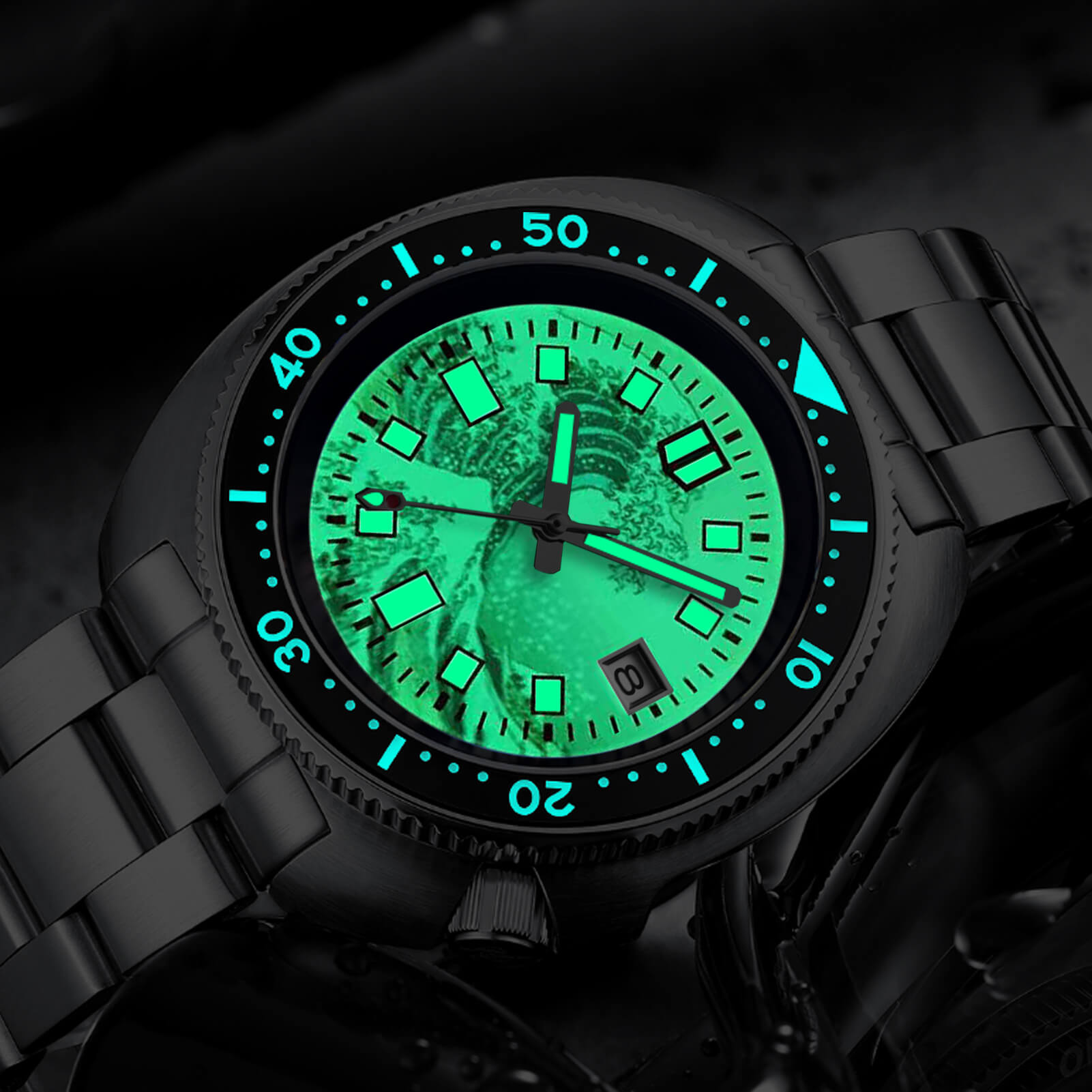 ADDIESIVE Reloj de buceo Cristal de zafiro sintético Esfera luminosa 200M H8-Surf-watch-