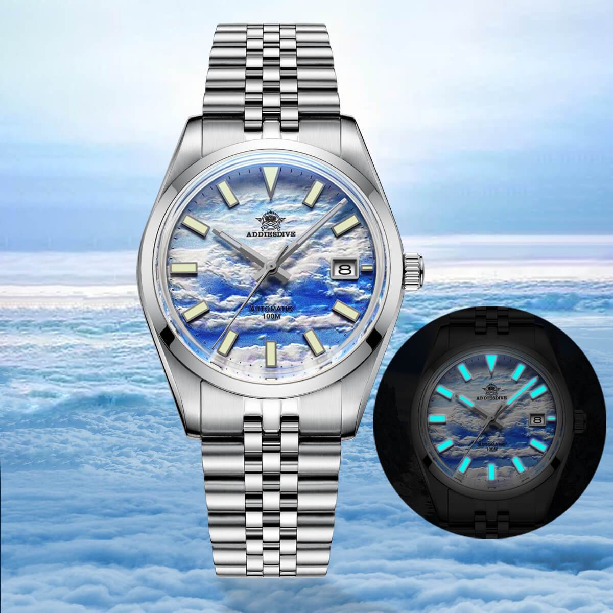 Addiesdive Reloj automático 39mm 3D Sea of Clouds Dial(AD2041)-