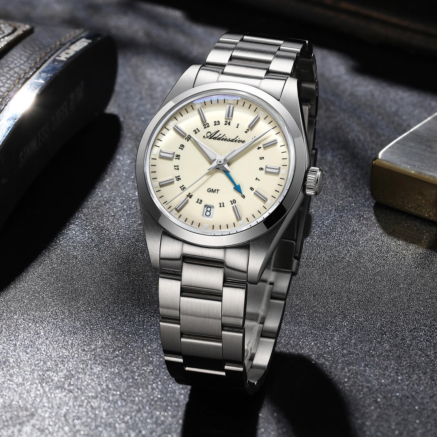 Elegante conjunto para pareja: reloj de cuarzo GMT de 38 mm y reloj de cuarzo GMT de 36 mm-