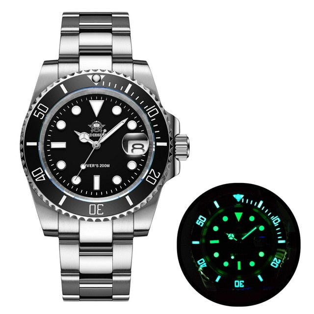 ★Especial Graduación★ADDIESDIVE Reloj Sub Quartz Diver's 200M (H3QZ)-sport watch-Correa de acero inoxidable-Negro-